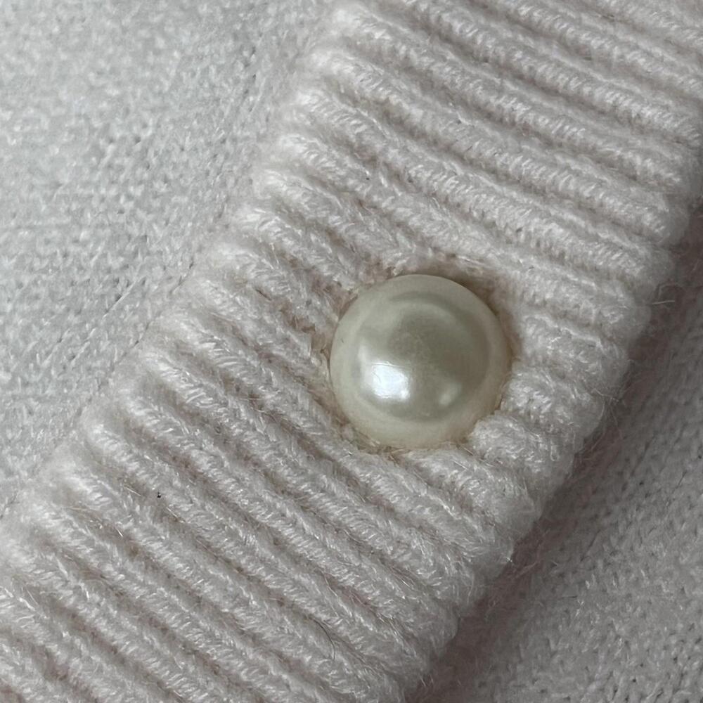 Sag Harbor Ivory Pearl Button Cardigan PM Petite Soft Classic Preppy Minimalist - Picture 8 of 9